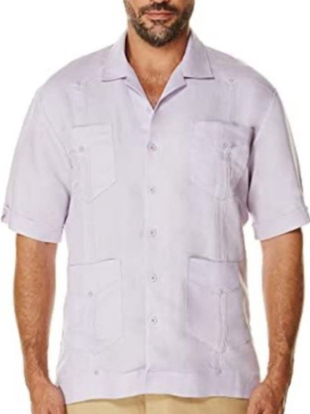 Cubavera Shirt Mens M Light Purple 100% Linen like Short Sleeve Guayabera Casual